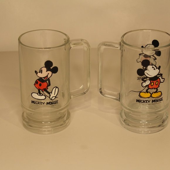 DISNEY VTG glass Mickey Cartoon mugs (2) - Picture 1 of 3